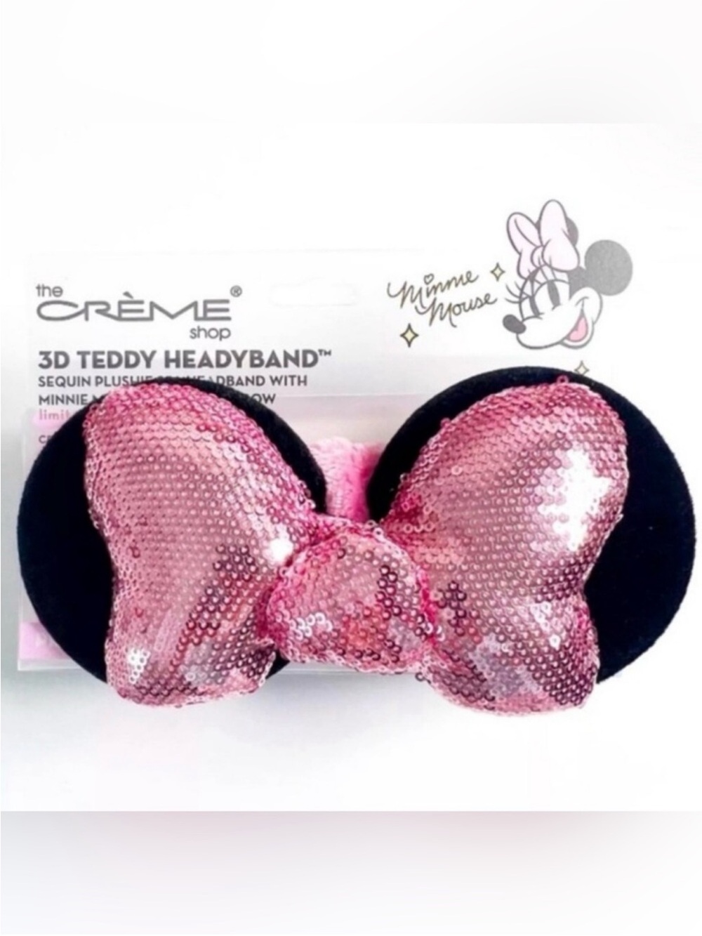 NWT The Crème Shop Minnie Mouse Pink Sequin Bow Teddy Headband